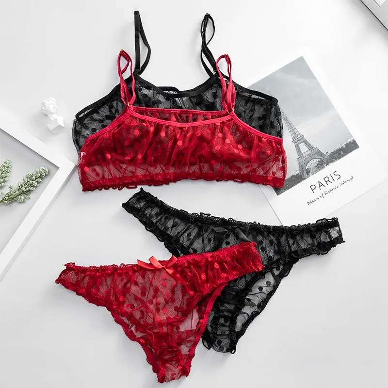 1 Set Sexy Lingerie Floral Dot Lace Women's Bikini Bra T-back G-string Underwear