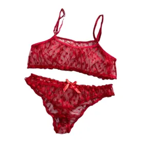 1 Set Sexy Lingerie Floral Dot Lace Women's Bikini Bra T-back G-string Underwear