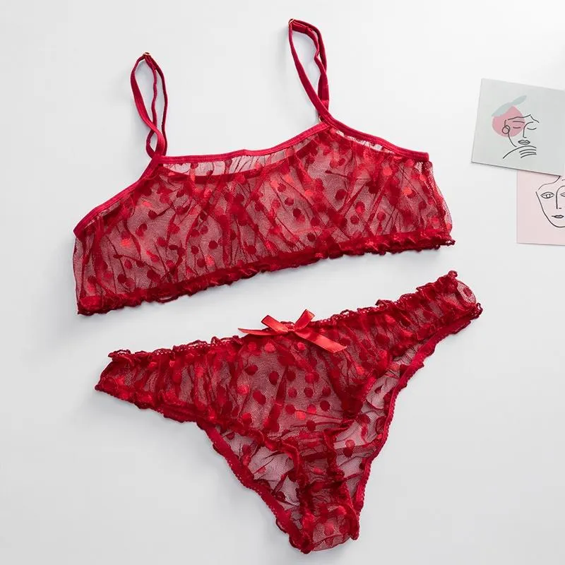 1 Set Sexy Lingerie Floral Dot Lace Women's Bikini Bra T-back G-string Underwear