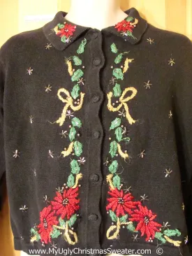 80s Style Christmas Sweater with Poinsettias