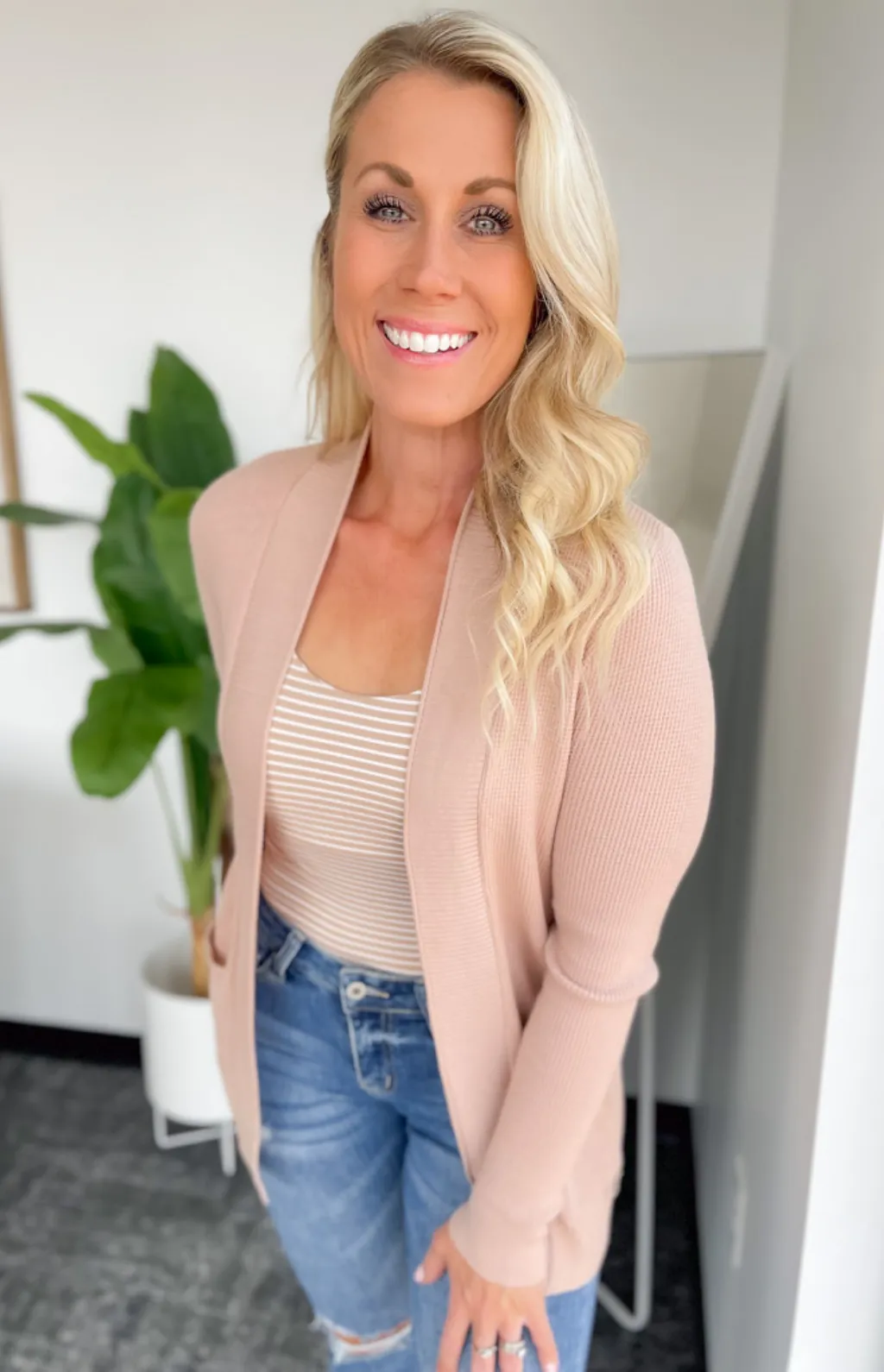 Alexa Waffle Knit Open Front Cardigan