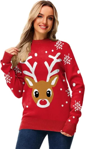 AOBUTE Women Winter Sweater Funny Printed Long Sleeve Holiday Knit Pullover