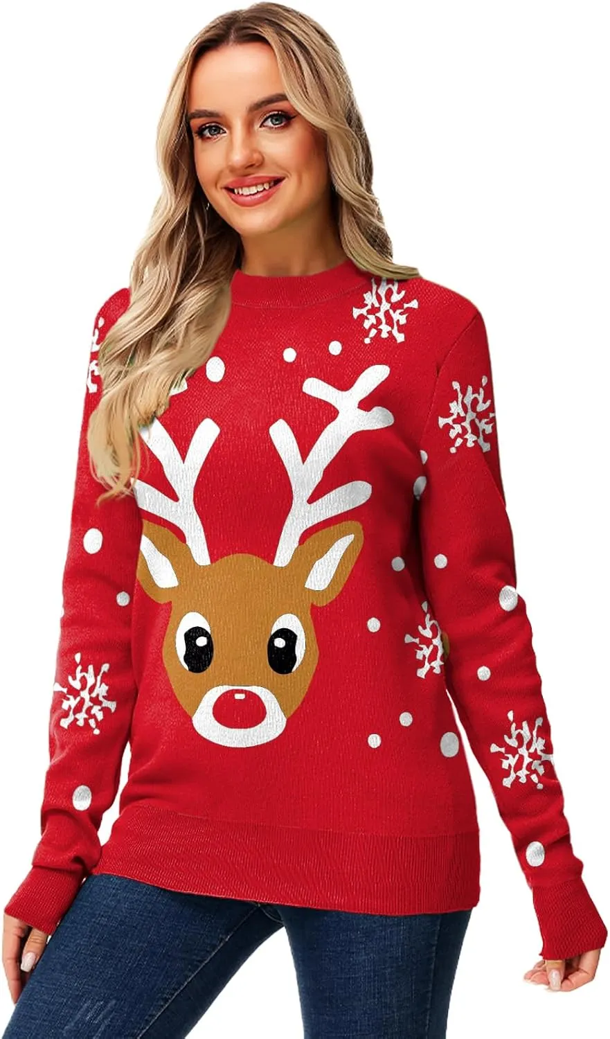 AOBUTE Women Winter Sweater Funny Printed Long Sleeve Holiday Knit Pullover