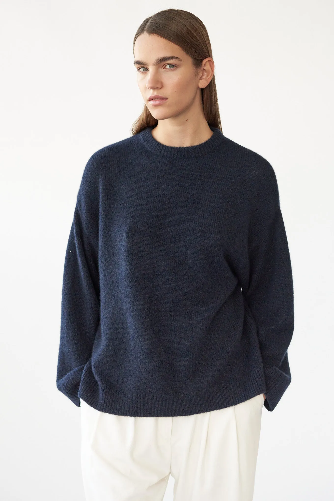 BEZ CREW KNIT - NAVY - SILK/CASHMERE
