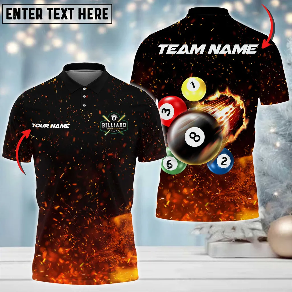 Billiards Beast Flame Pattern Personalized Name 3D Polo Shirt, Idea Gift for Billiards Lovers