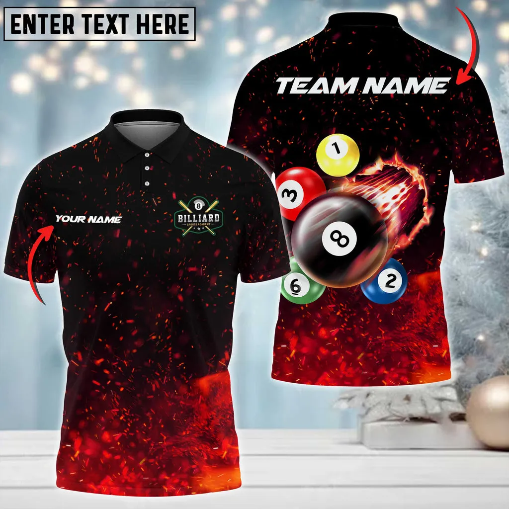 Billiards Beast Flame Pattern Personalized Name 3D Polo Shirt, Idea Gift for Billiards Lovers