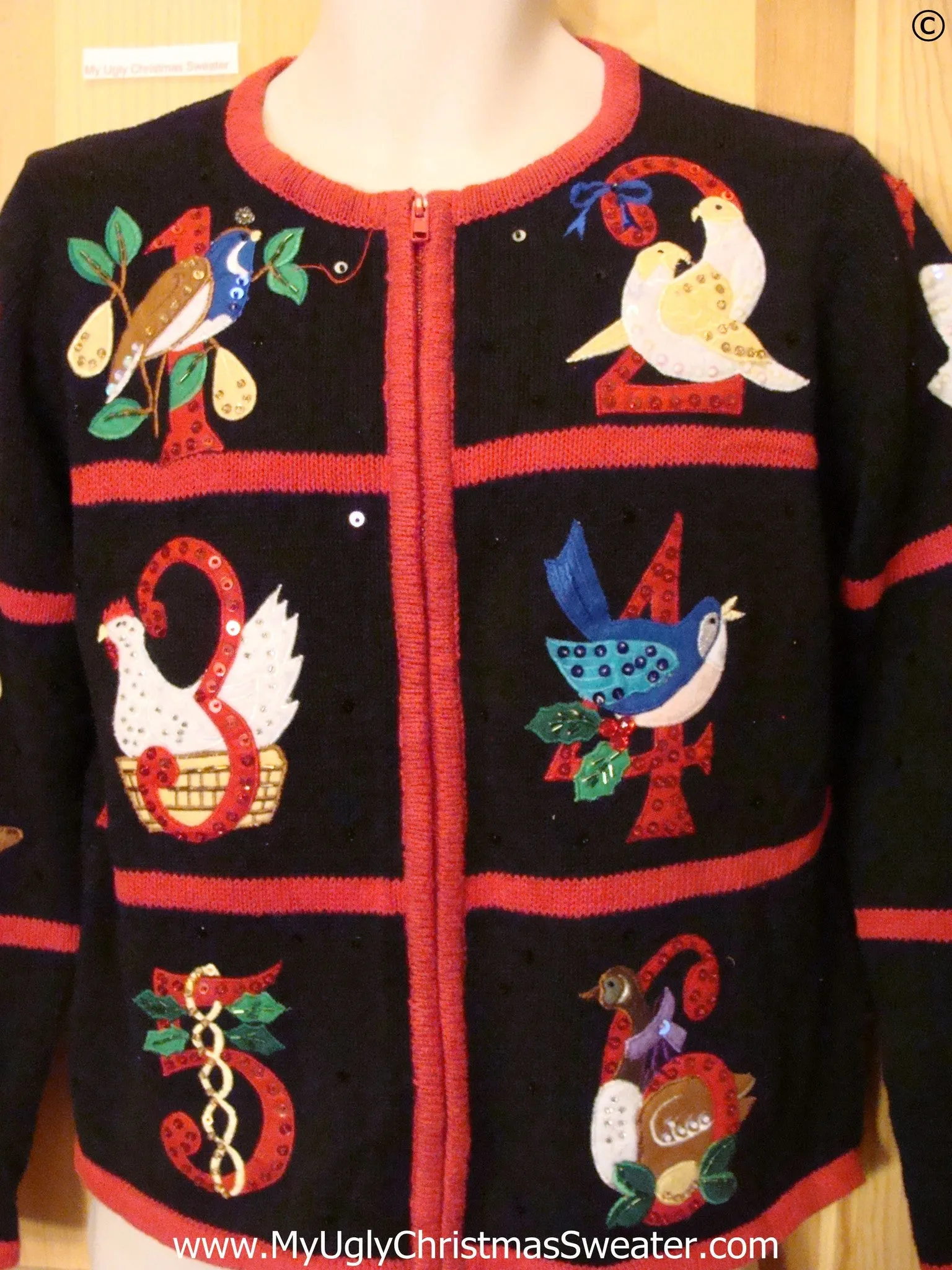 Bird Themed Black and Red Cheap Christmas Sweater