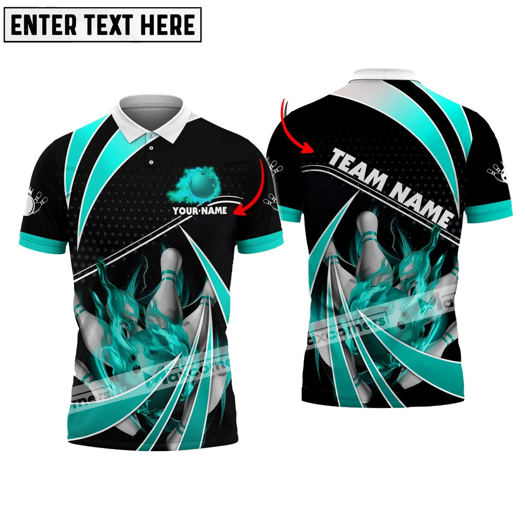 Bowling Ball & Pins Fire Light Sport Jersey Multicolor Option Customized Name, Team Name 3D Polo Shirt