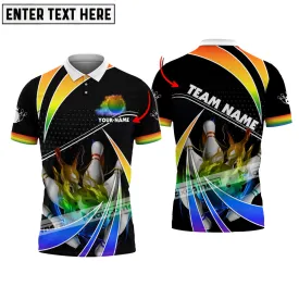 Bowling Ball & Pins Fire Light Sport Jersey Multicolor Option Customized Name, Team Name 3D Polo Shirt