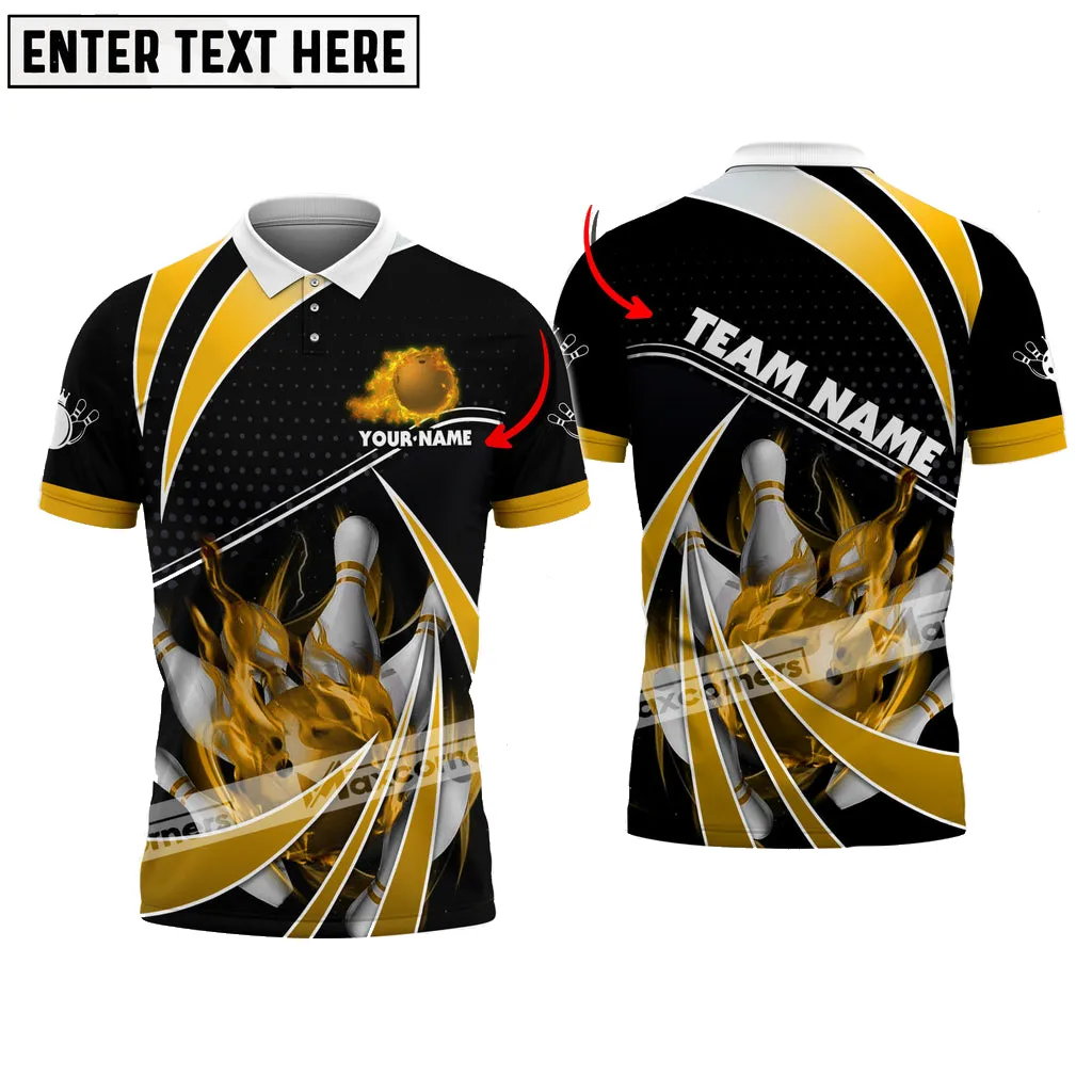 Bowling Ball & Pins Fire Light Sport Jersey Multicolor Option Customized Name, Team Name 3D Polo Shirt