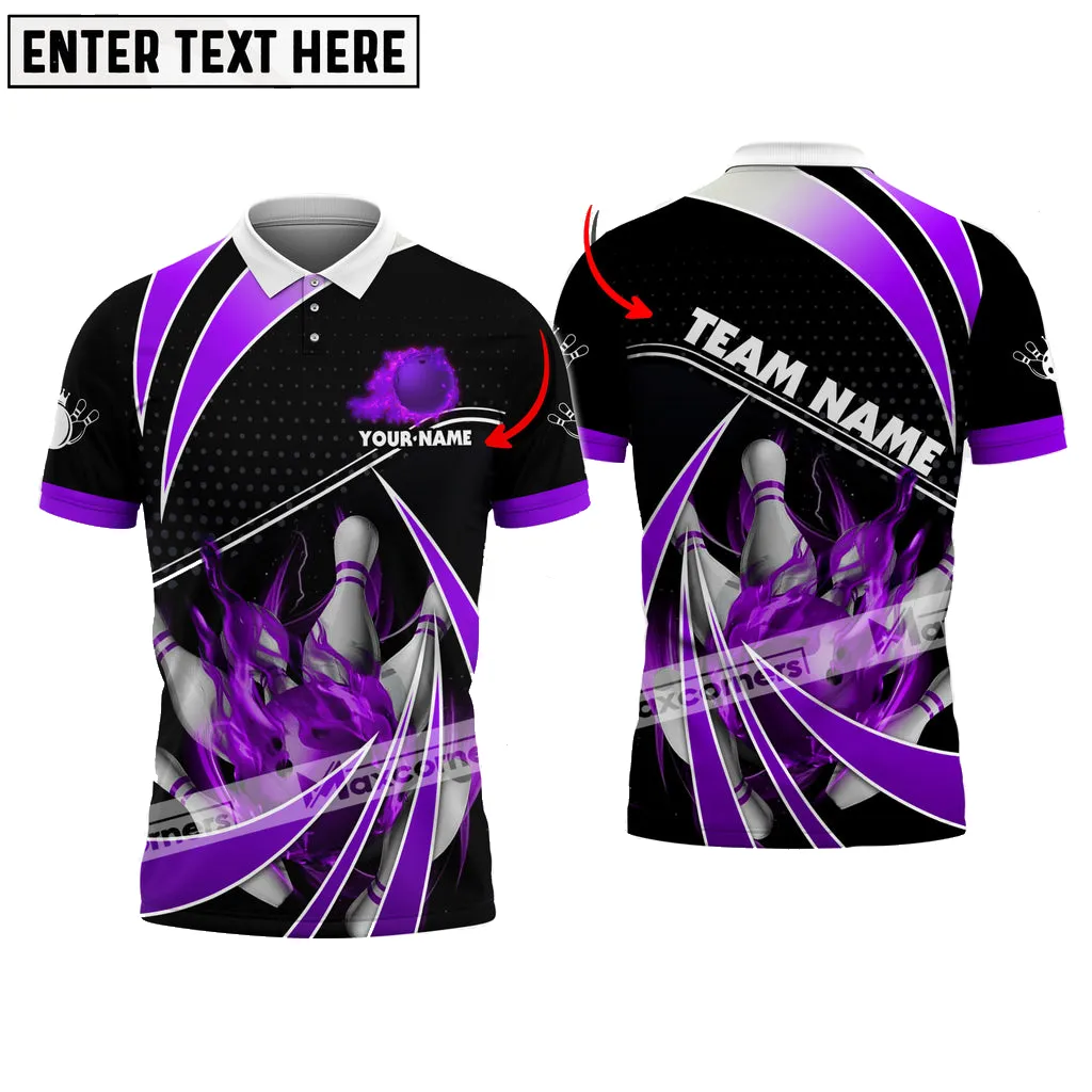 Bowling Ball & Pins Fire Light Sport Jersey Multicolor Option Customized Name, Team Name 3D Polo Shirt