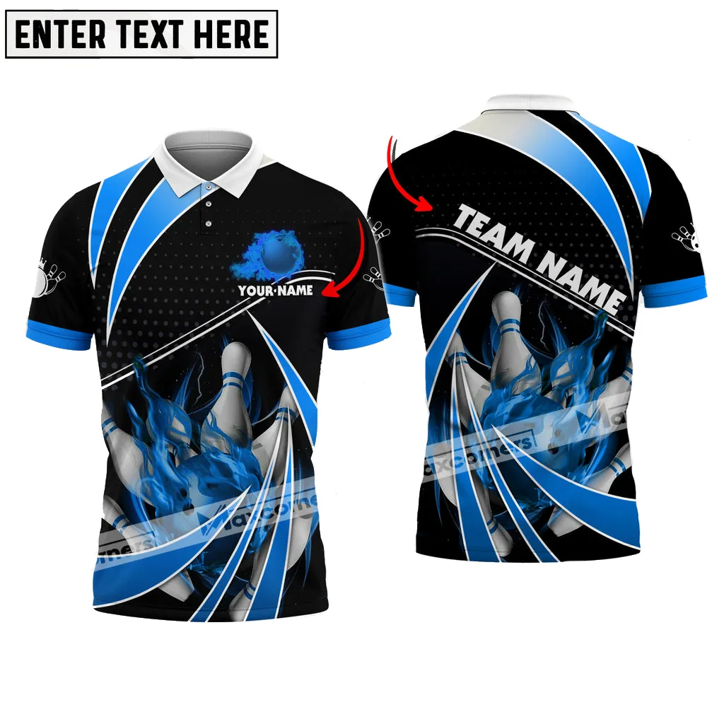 Bowling Ball & Pins Fire Light Sport Jersey Multicolor Option Customized Name, Team Name 3D Polo Shirt