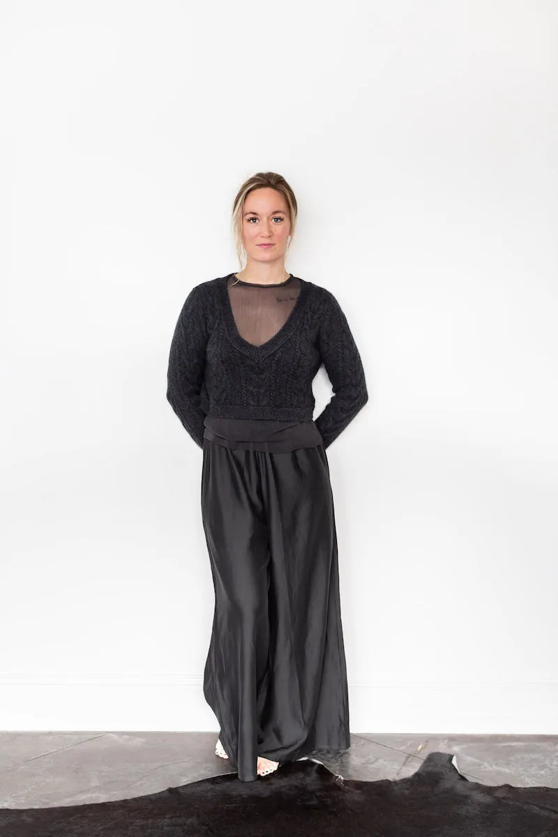 Brazeau Tricot Cashmere Cable Curator Sweater in Coal