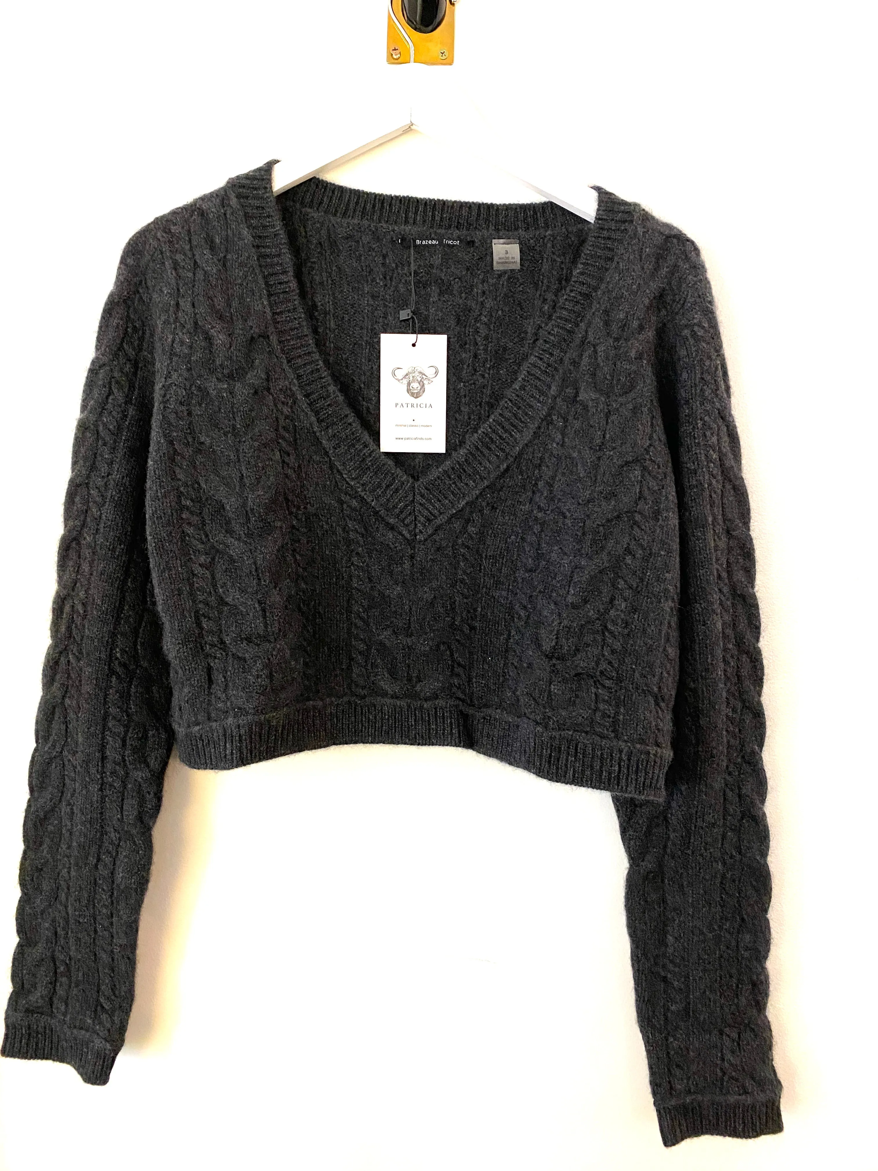 Brazeau Tricot Cashmere Cable Curator Sweater in Coal