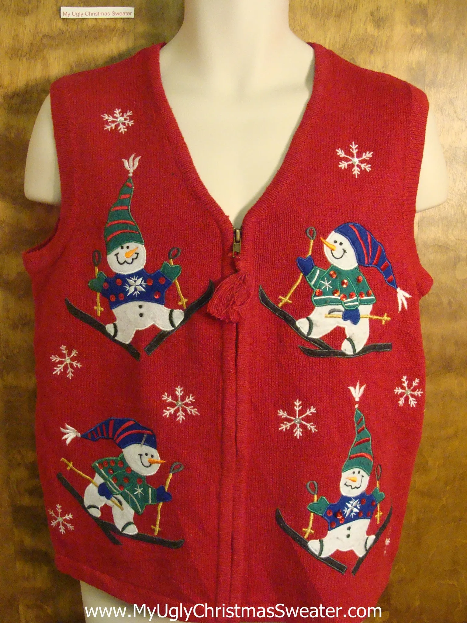 Colorful Snowmen Skiing Funny Christmas Sweater Vest