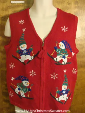 Colorful Snowmen Skiing Funny Christmas Sweater Vest