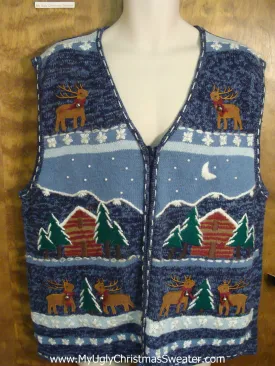 Cozy Log Cabins Tacky Xmas Party Sweater Vest