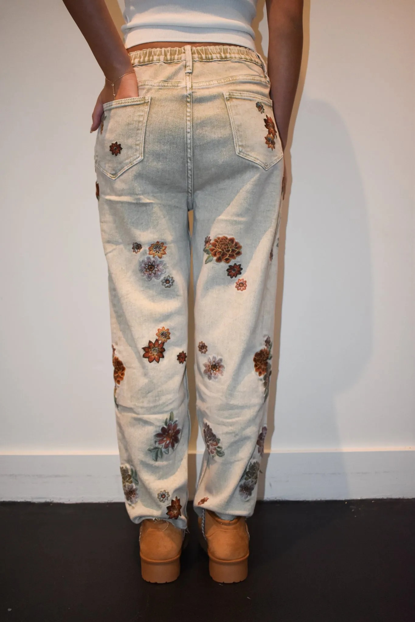 Floral Embroidered Denim