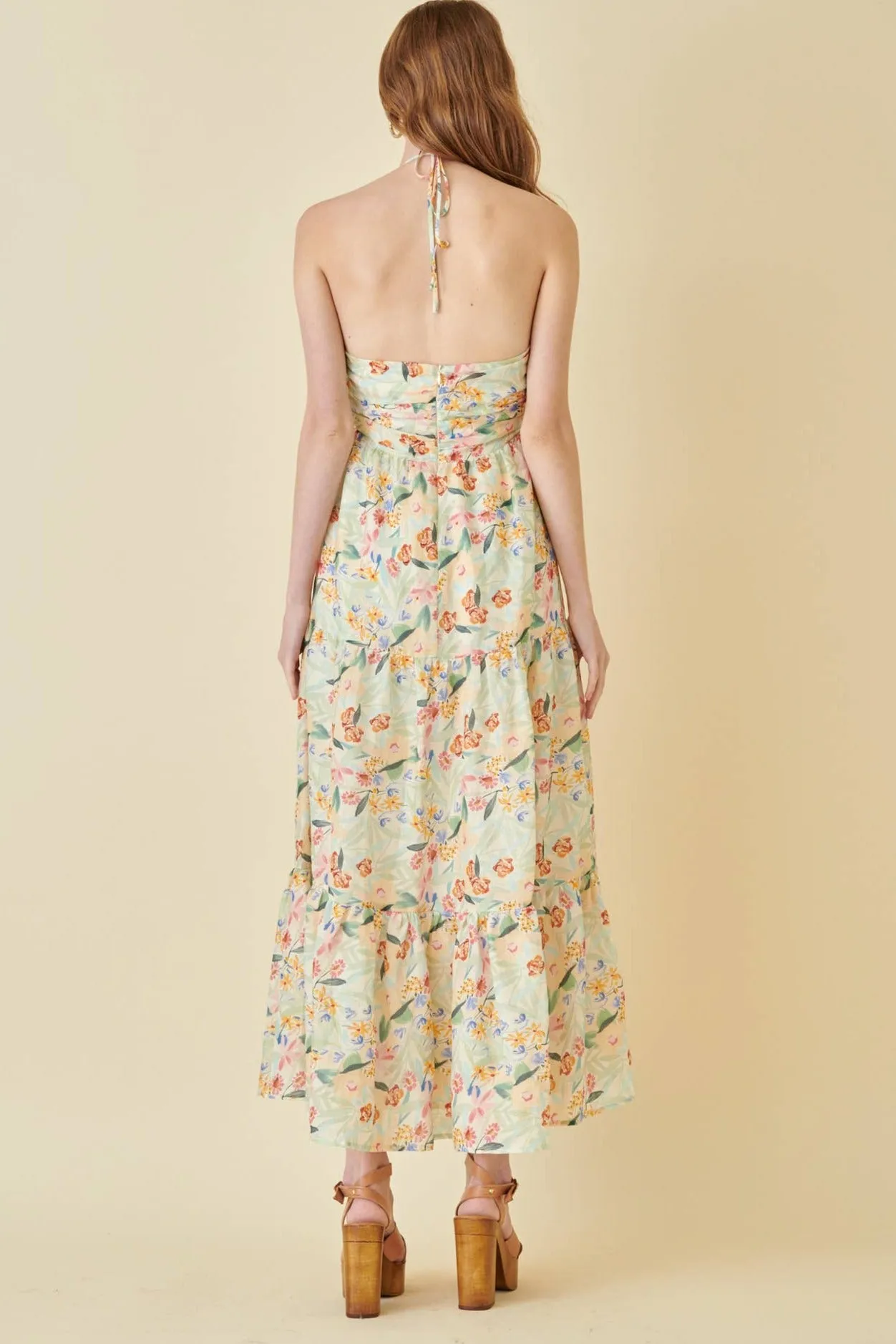 Fore- Watercolor Halter Floral Maxi Sundress