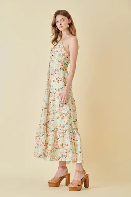 Fore- Watercolor Halter Floral Maxi Sundress
