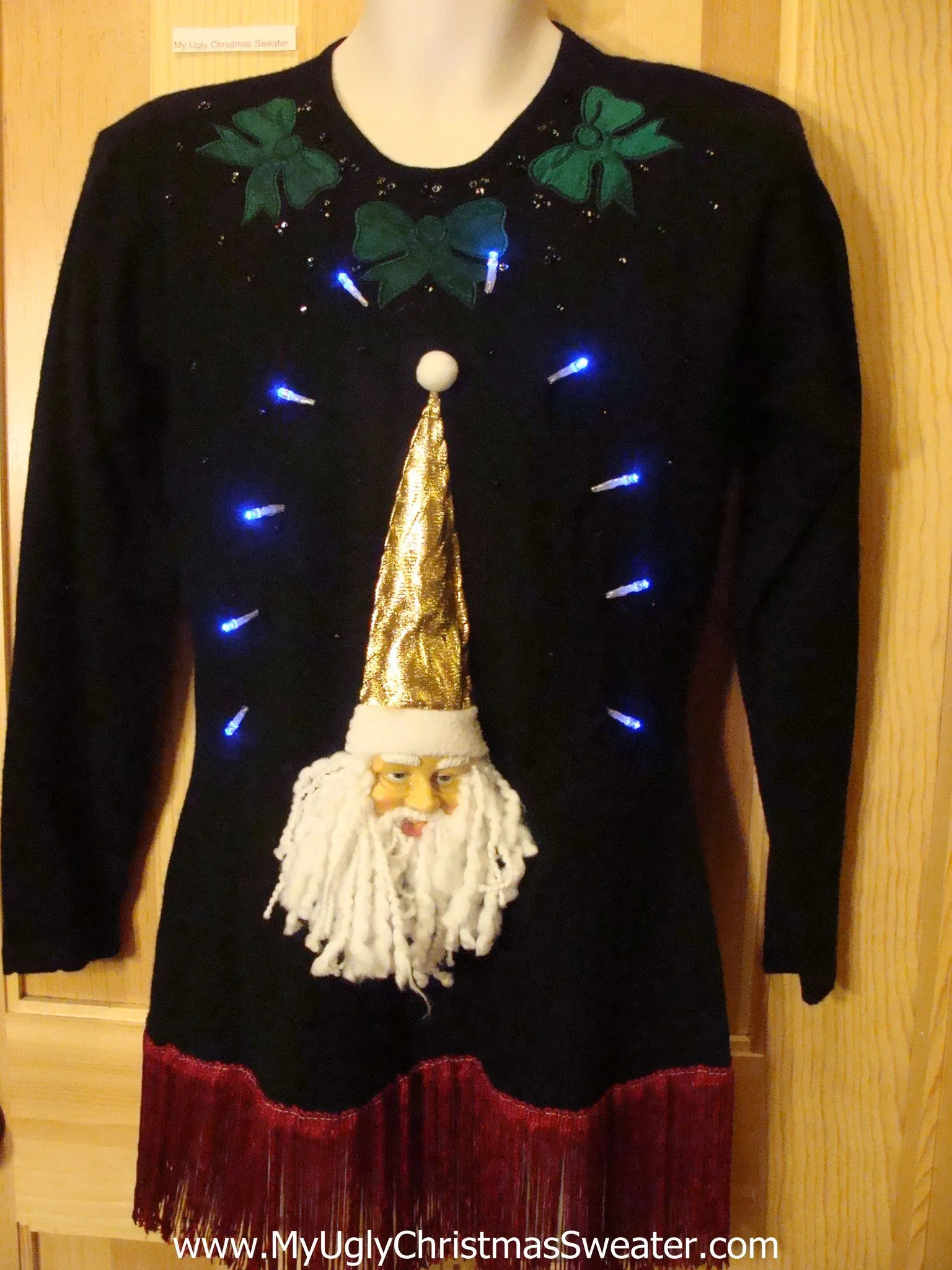 Light Up 80s Ugly Xmas Sweater 3D Santa Fringe