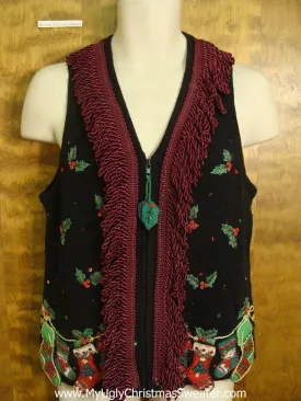 Red and Green Stockings Cute Christmas Sweater Vest