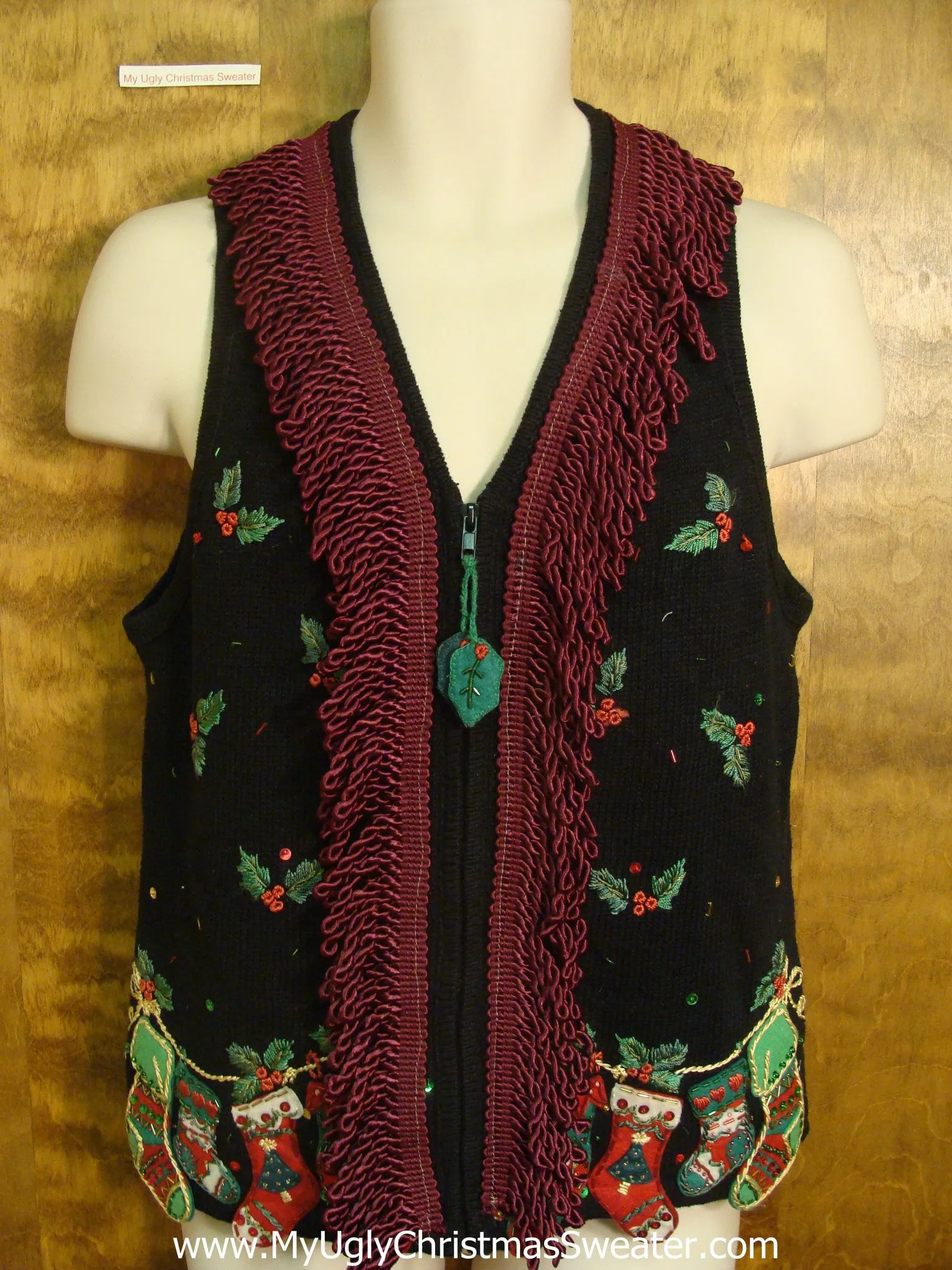 Red and Green Stockings Cute Christmas Sweater Vest