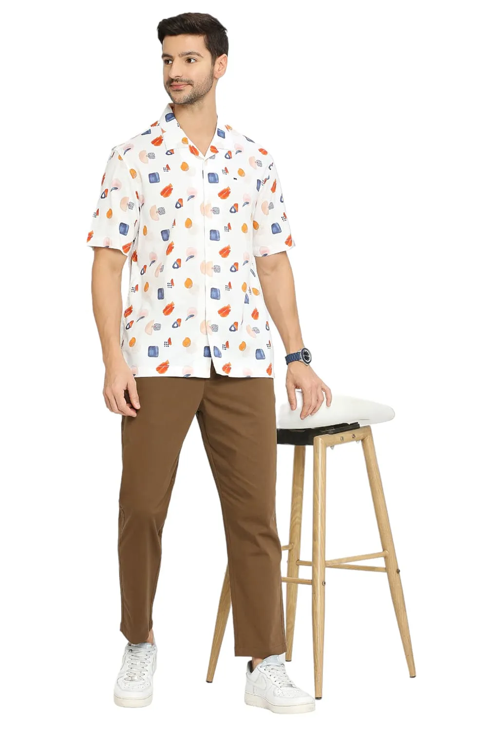 Relaxed Fit Cotton Viscose Digital Printed Halfsleeves Shirt