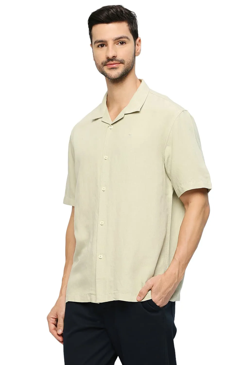 Relaxed Fit Viscose Linen Halfsleeves Shirt