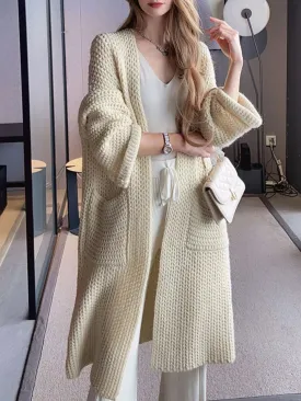 Rose Red Pocket Big Size Knitting Cardigan Sweater V-Neck Long Sleeve Women New Fashion Tide Autumn Winter 2023 C-072