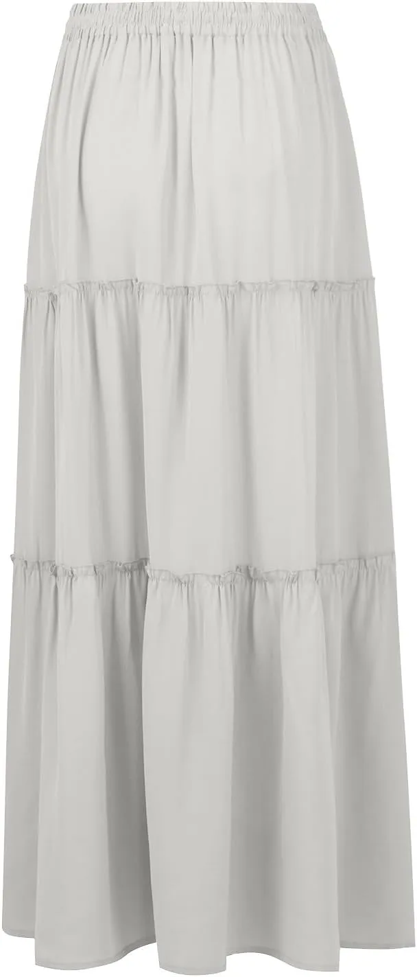 Skirts for Women Summer Flowy Tiered Elastic High Waisted Skirt Vacation Swing Long Solid/Floral Maxi Skirts