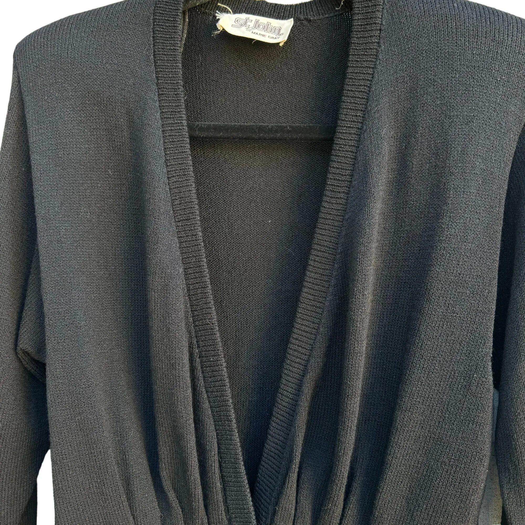 St. John Vintage Womens Black Santana Knit Pleated Waist Open Cardigan Sweater 6