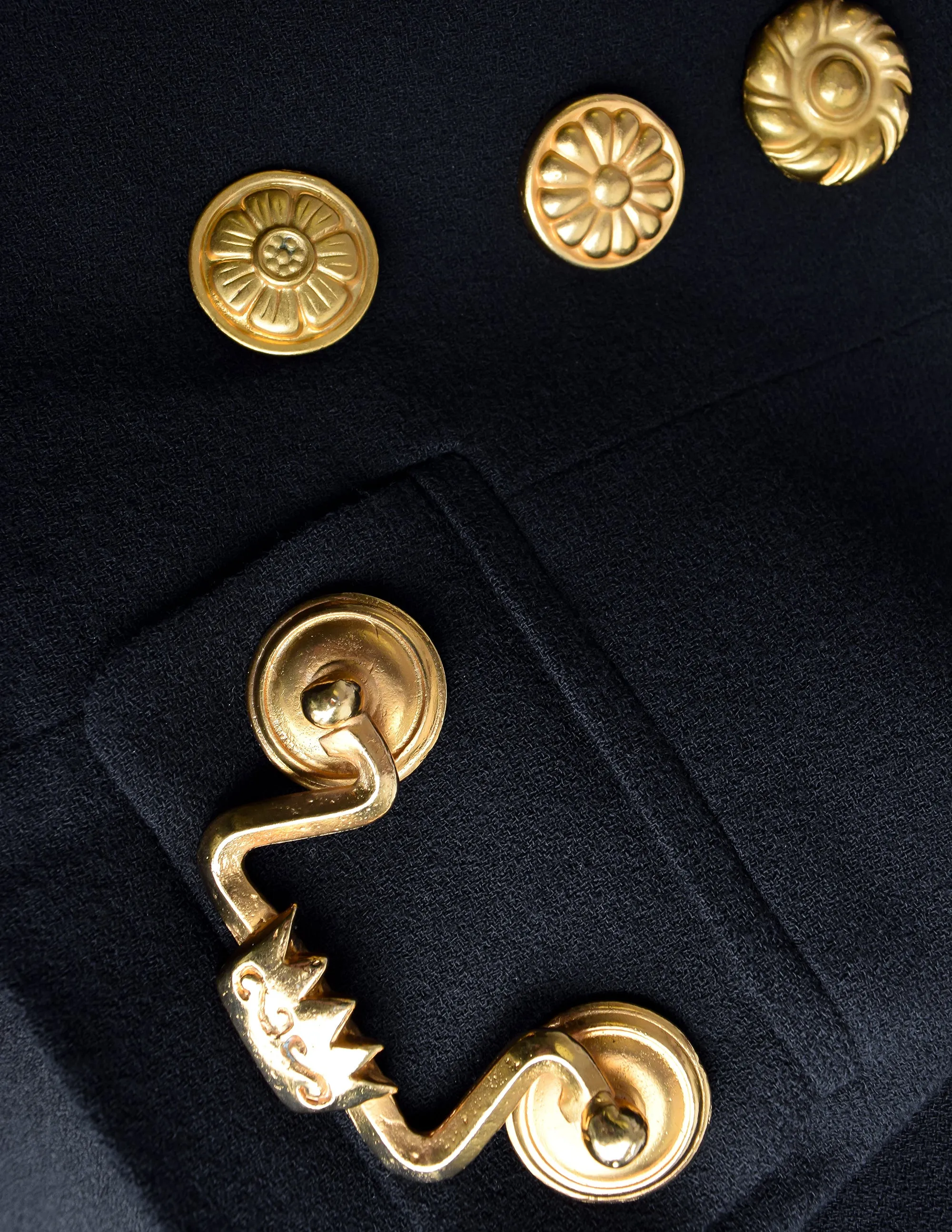 Todd Oldham Vintage 1992 Black Wool Gold Drawer Pull Hardware Blazer Jacket