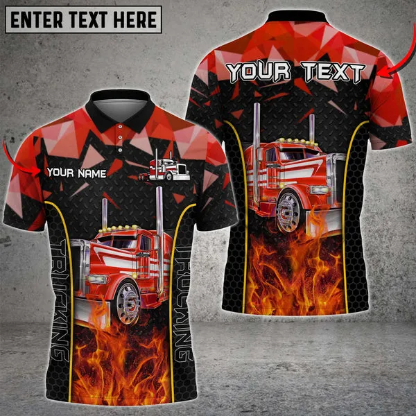 Truck Metal Pattern Multicolor Option Personalized Name 3D Polo Shirt For Truck Driver