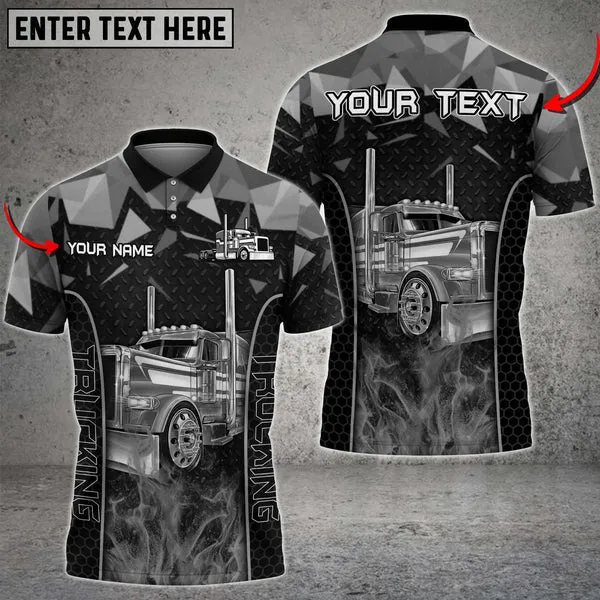 Truck Metal Pattern Multicolor Option Personalized Name 3D Polo Shirt For Truck Driver