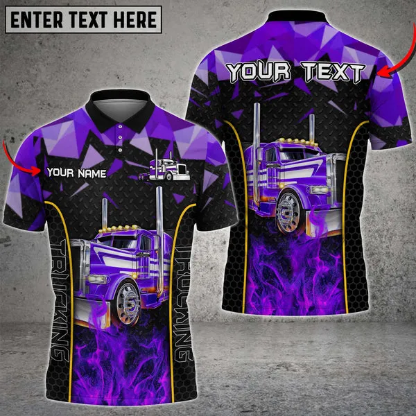 Truck Metal Pattern Multicolor Option Personalized Name 3D Polo Shirt For Truck Driver