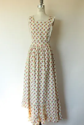 Vintage 1970s Floral Print Prairie Maxidress with Tie Belt