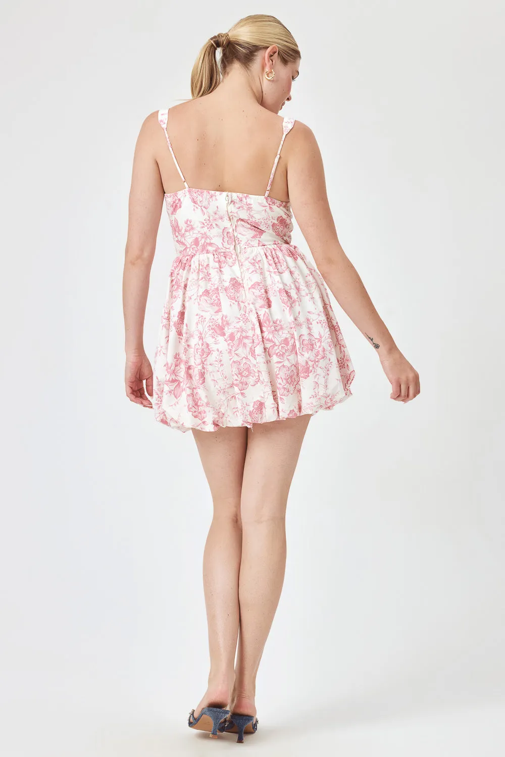 White Pink Floral Bubble Dress