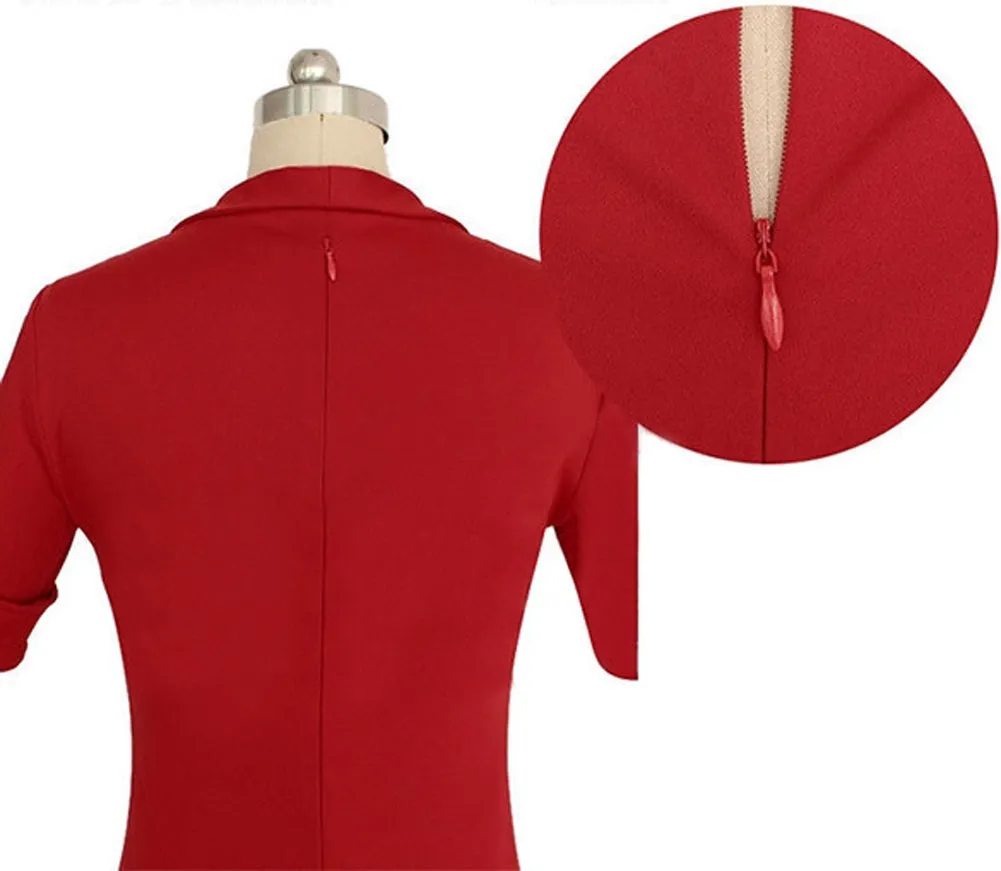 Women Half Sleeves Decorated Buttons Pencil Style Dress - KMWD183