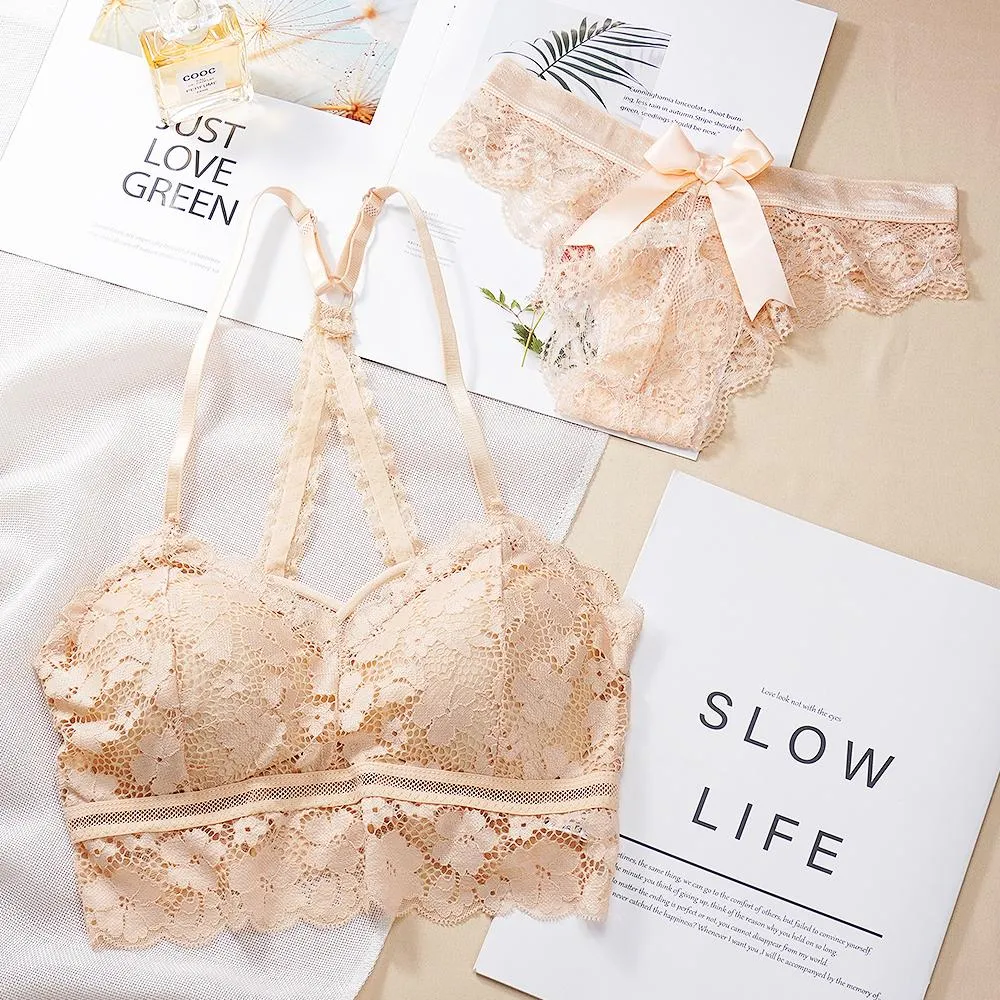Women Underwear Sets Lace Panties Seamless Backless Sexy Vest Bralette Push Up Bra Lingerie