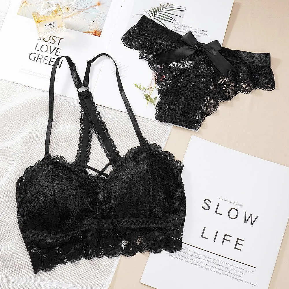 Women Underwear Sets Lace Panties Seamless Backless Sexy Vest Bralette Push Up Bra Lingerie