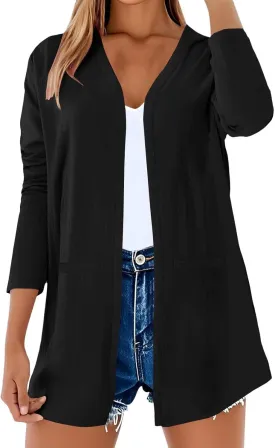 Womens 2025 Summer Lightweight Cardigan Cototn Linen Open Front Cover Up Cardigans Loose Casual Long Sleeve Beach Top