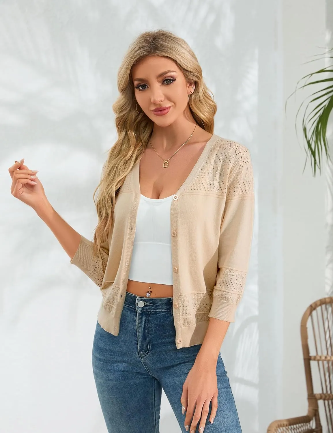 Womens Cropped Cardigan Knit Shrugs for Dresses V Neck Button Down Bolero Cardigans Sweaters