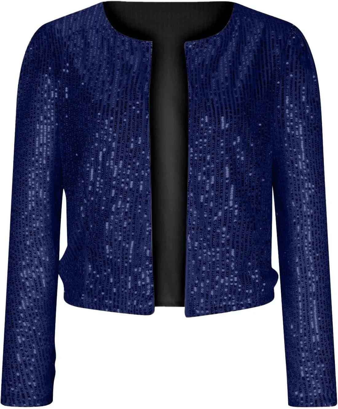 Womens Sequin Jackets Open Front Long Sleeve Coat Collarless Glitter Sparkly Short Blazer Evening Party Clothes