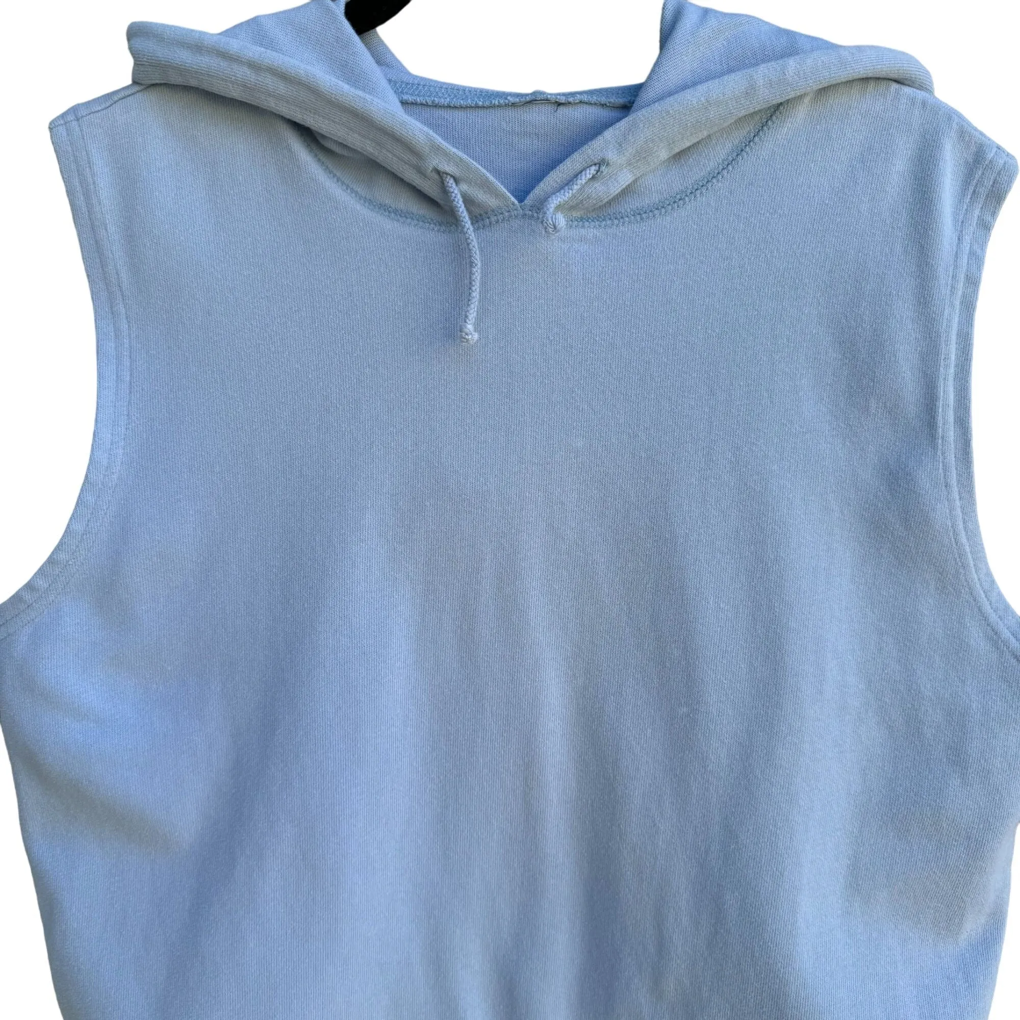 Women's Sleeveless Casual Light Blue Drawstring Waist Workout Fleece Hoodie - L