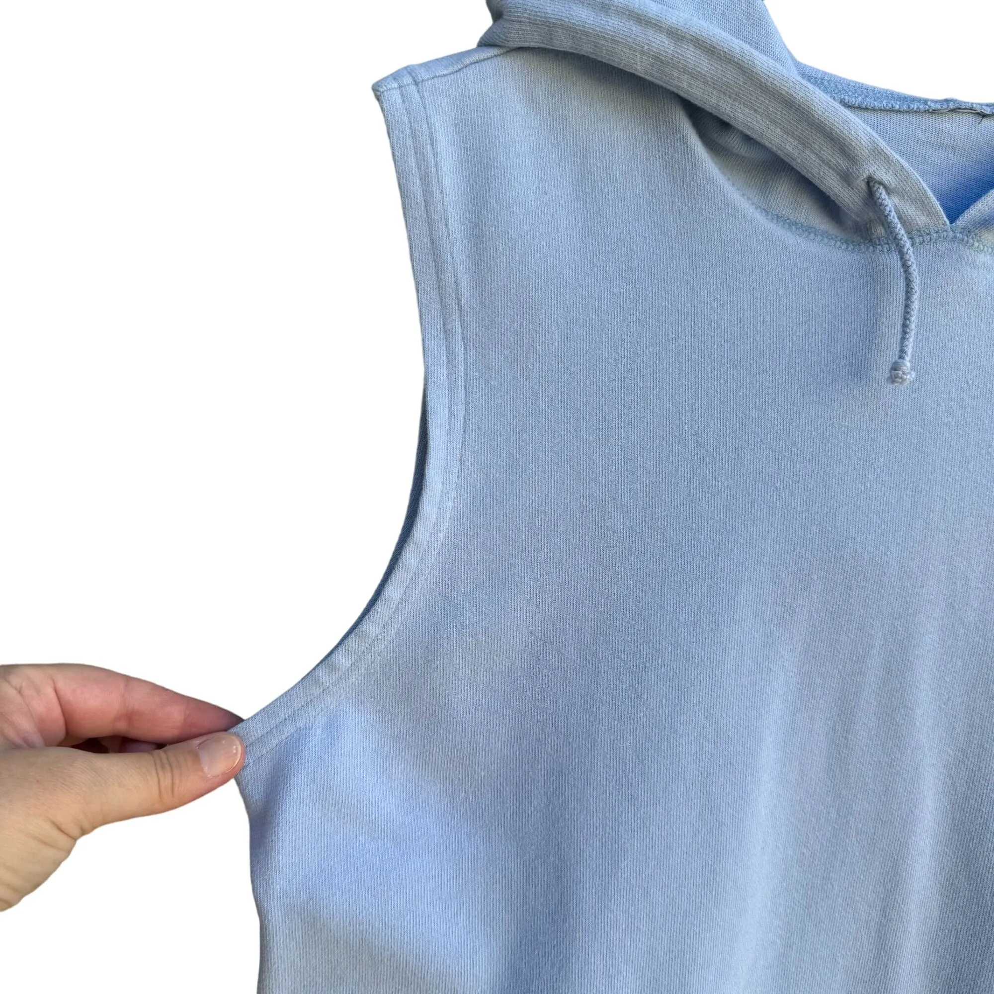 Women's Sleeveless Casual Light Blue Drawstring Waist Workout Fleece Hoodie - L