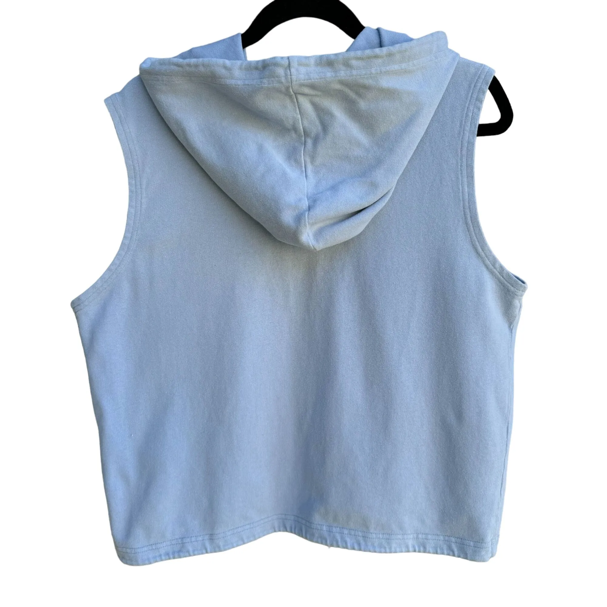 Women's Sleeveless Casual Light Blue Drawstring Waist Workout Fleece Hoodie - L