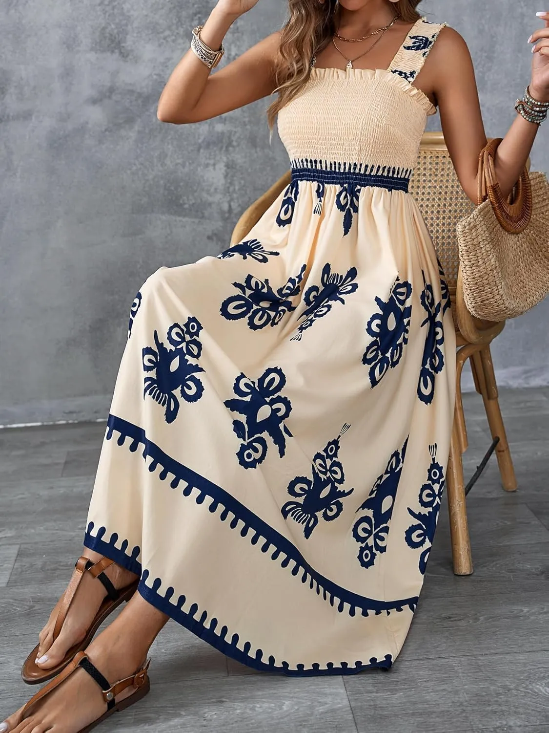 Womens Square Neck Boho Maxi Dress Casual Long Spring Summer Dresses Sundresses for Women Beach Vacation 2025