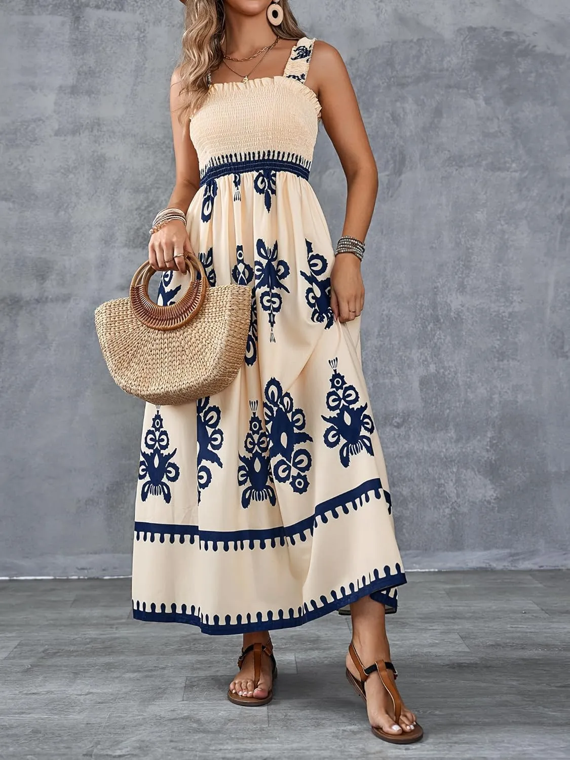 Womens Square Neck Boho Maxi Dress Casual Long Spring Summer Dresses Sundresses for Women Beach Vacation 2025