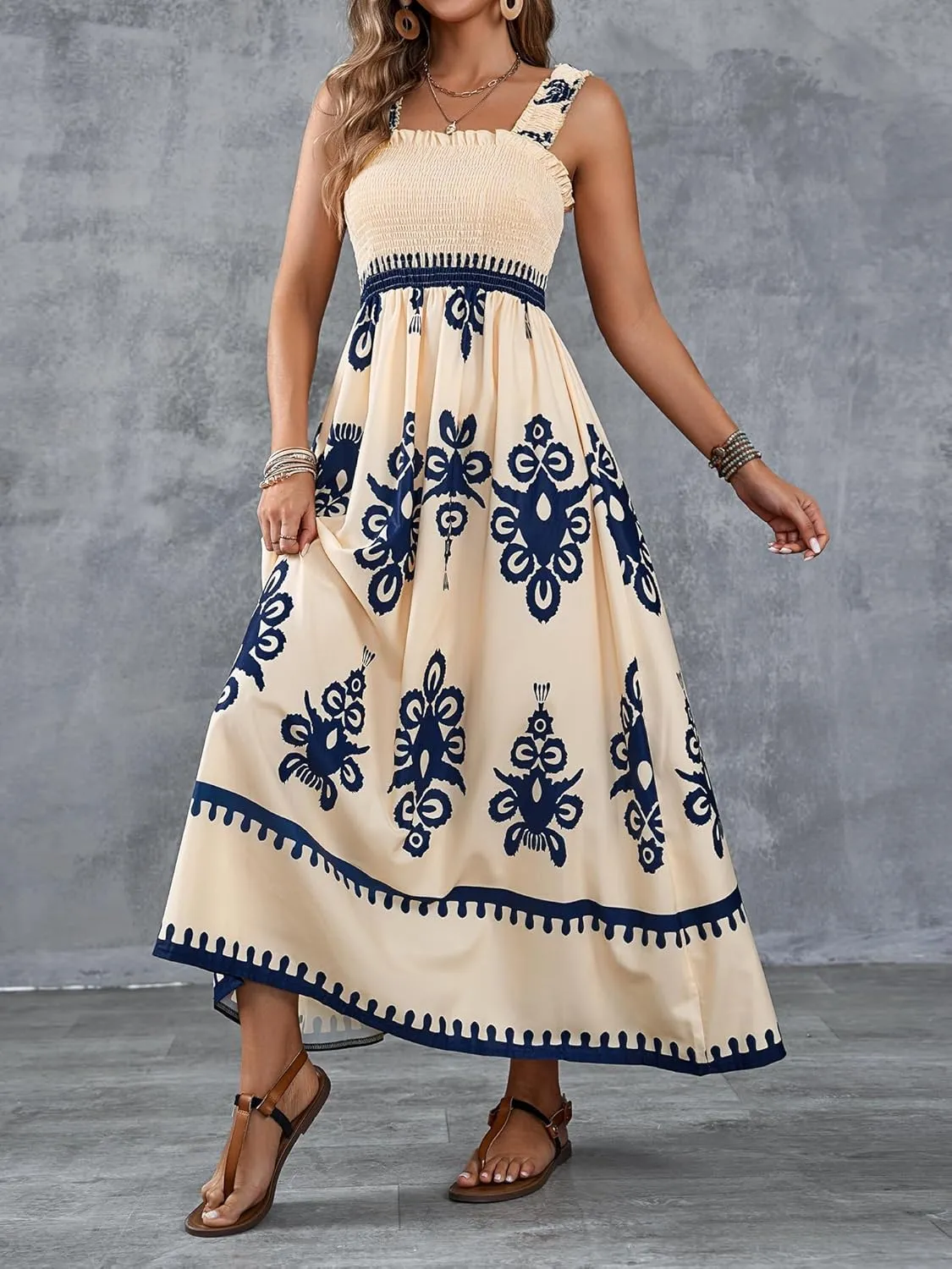 Womens Square Neck Boho Maxi Dress Casual Long Spring Summer Dresses Sundresses for Women Beach Vacation 2025